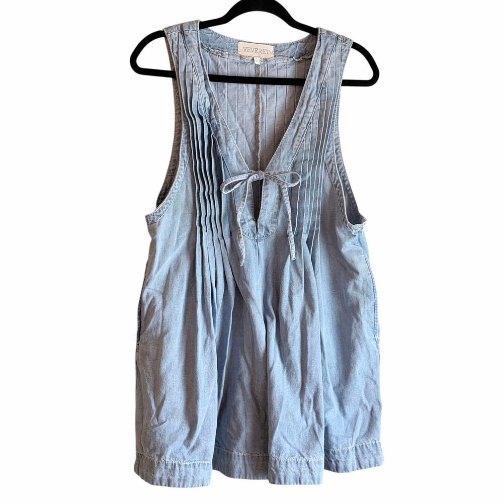 Veveret denim romper 100% cotton blue jeans small pleated sleeveless coastal